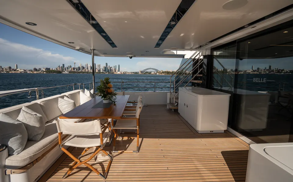 M/Y Belle, Aft deck, Sydney skyline