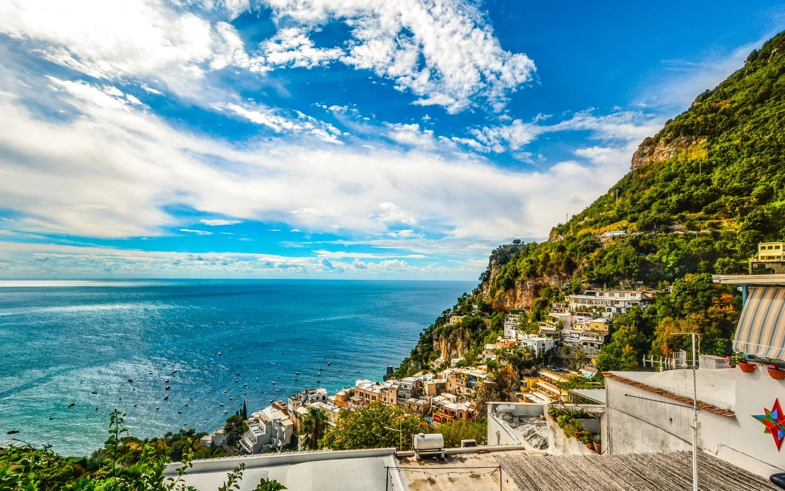 Amalfi Coast cliffs and blue sea in Campania
