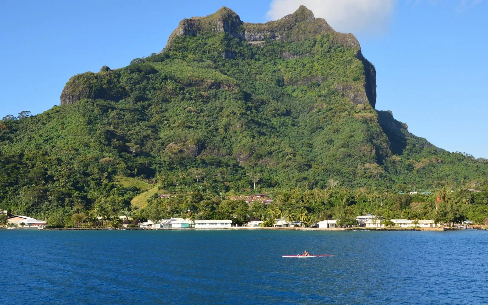 Mount Pahia rising over the shore of Bora Bora