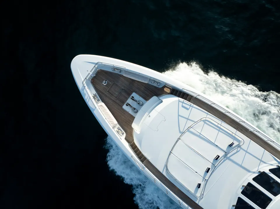 M/Y Lumir, Aerial of Lumir's bow and foredeck