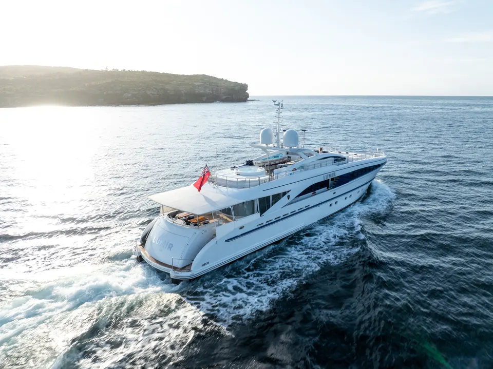 M/Y Lumir in the low evening light