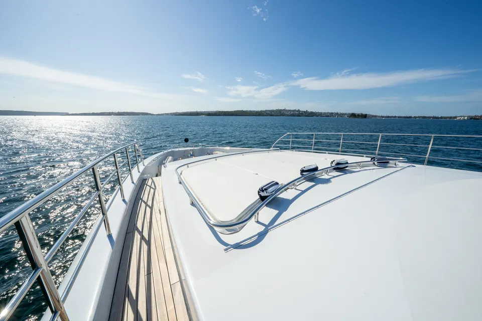M/Y Lumir's foredeck and teak side decks