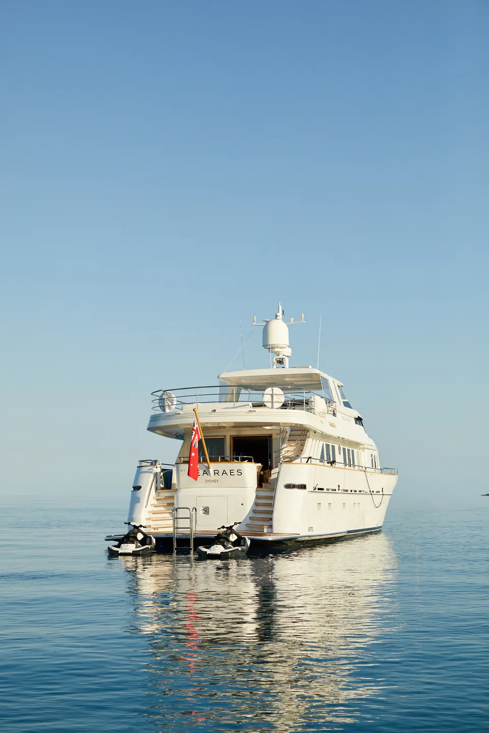M/Y Sea Raes, her stern, jet skis at the swim platform
