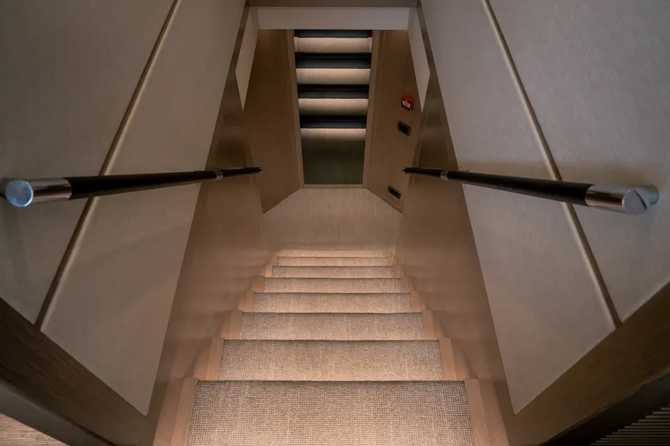 M/Y Sunset, stairway to the guest cabins