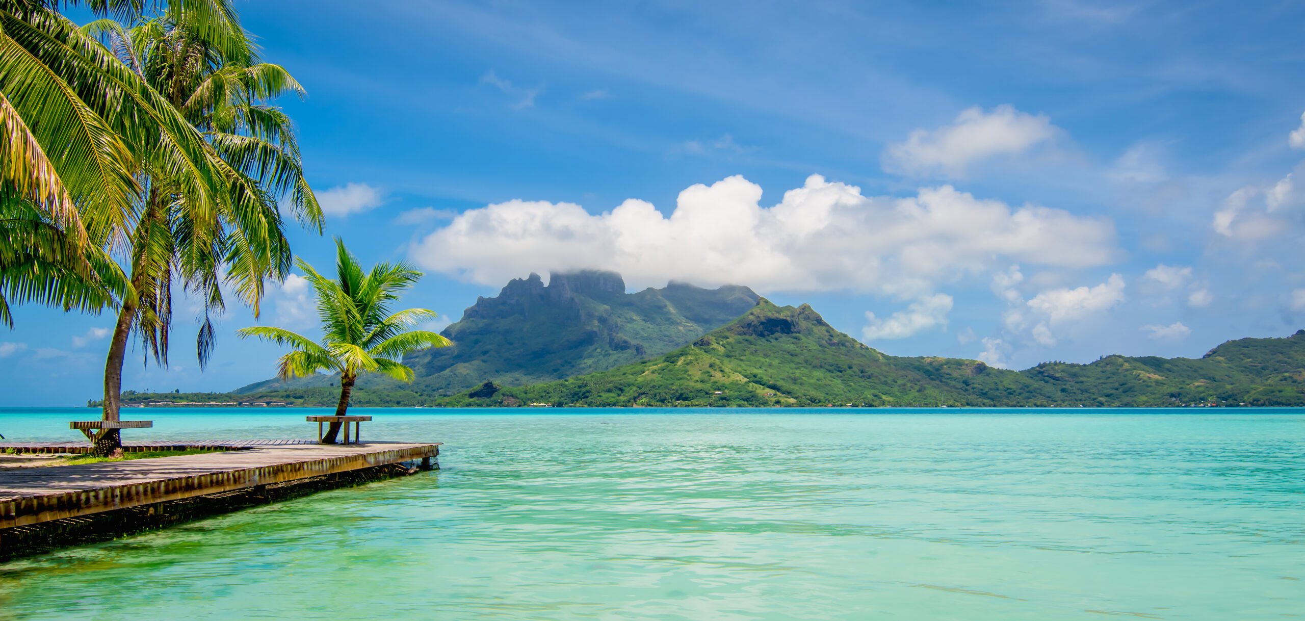 Beautiful,Island,With,Lagoon,,Palm,Trees,And,Mount,Otemanu,In