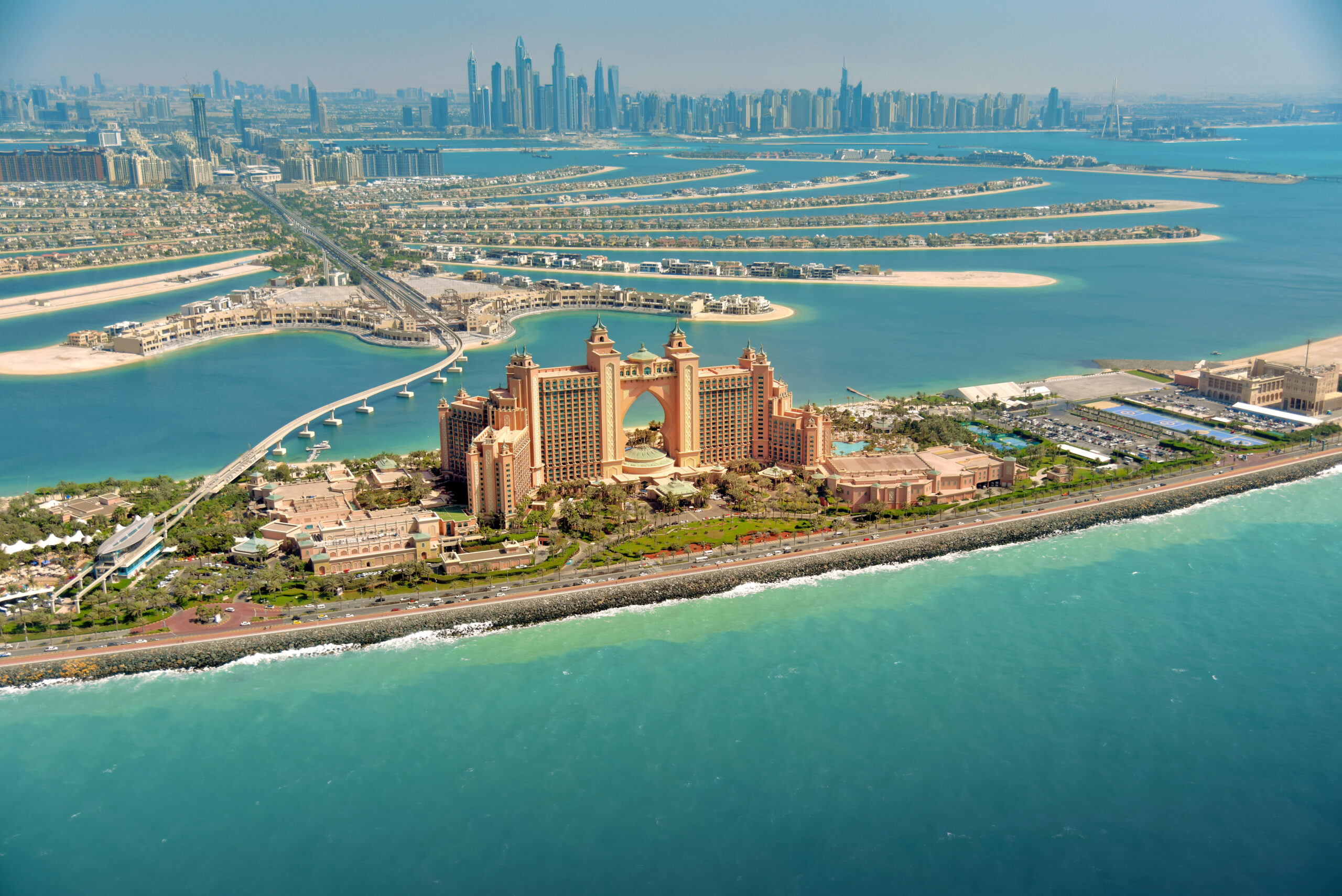 Panoramic,View,Of,Dubai,From,Palm,Island