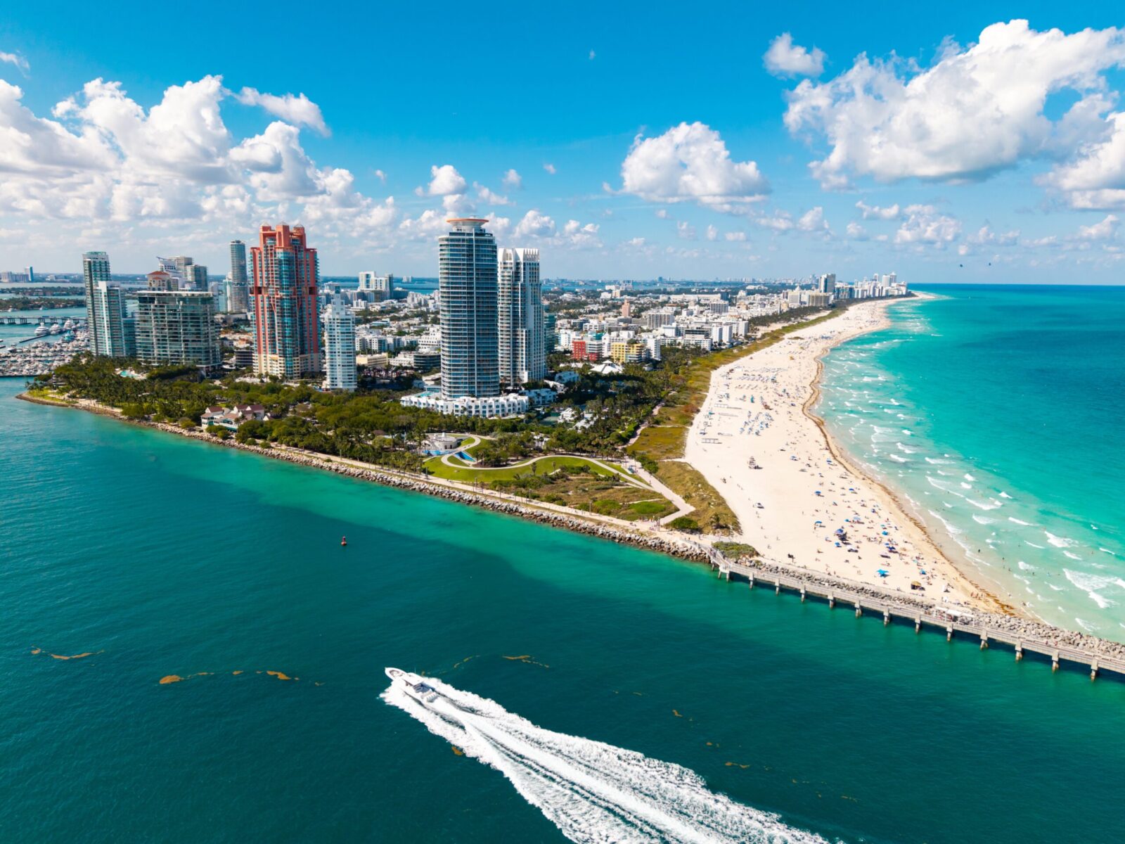 Aerial,View,Of,Miami,Beach,Marina,With,Turquoise,Waters.,Drone