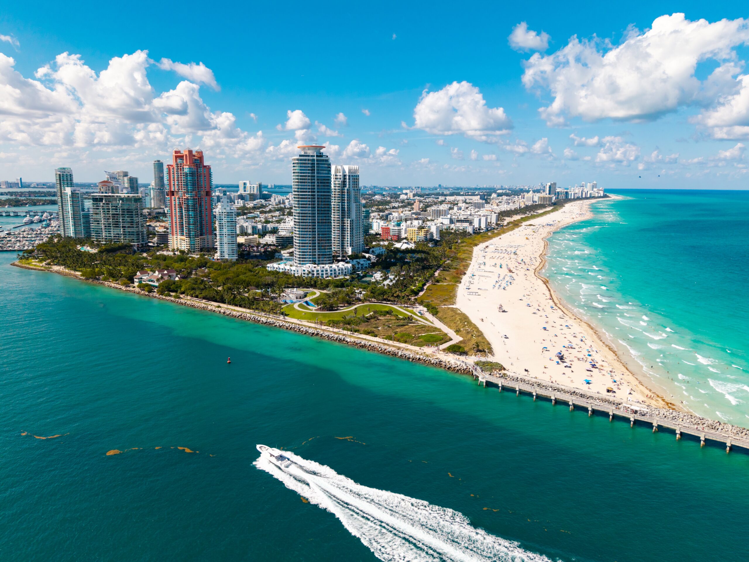 Aerial,View,Of,Miami,Beach,Marina,With,Turquoise,Waters.,Drone