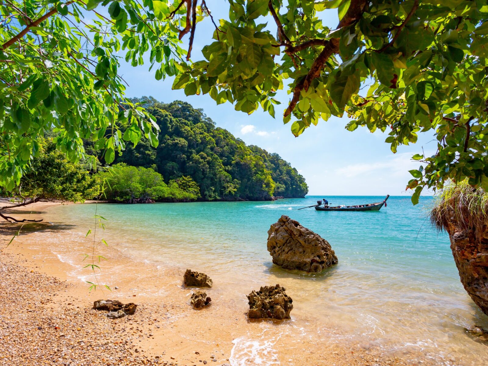 Railay,,Krabi,,Thailand.,Beach,And,Long,Tail,Boats.