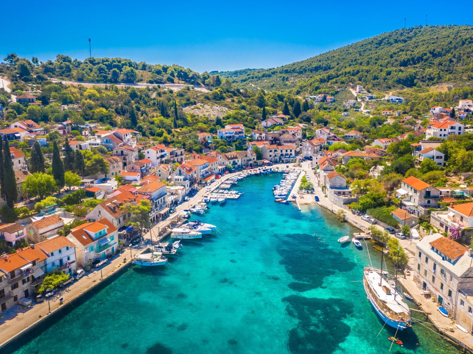 A,Stunning,Aerial,View,Of,Stomorska,On,Solta,Island,,Croatia,
